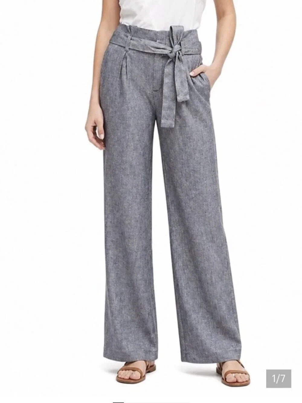 Banana Republic High Waisted Linen Blend Pleated Belted Troucers Blue Size 8